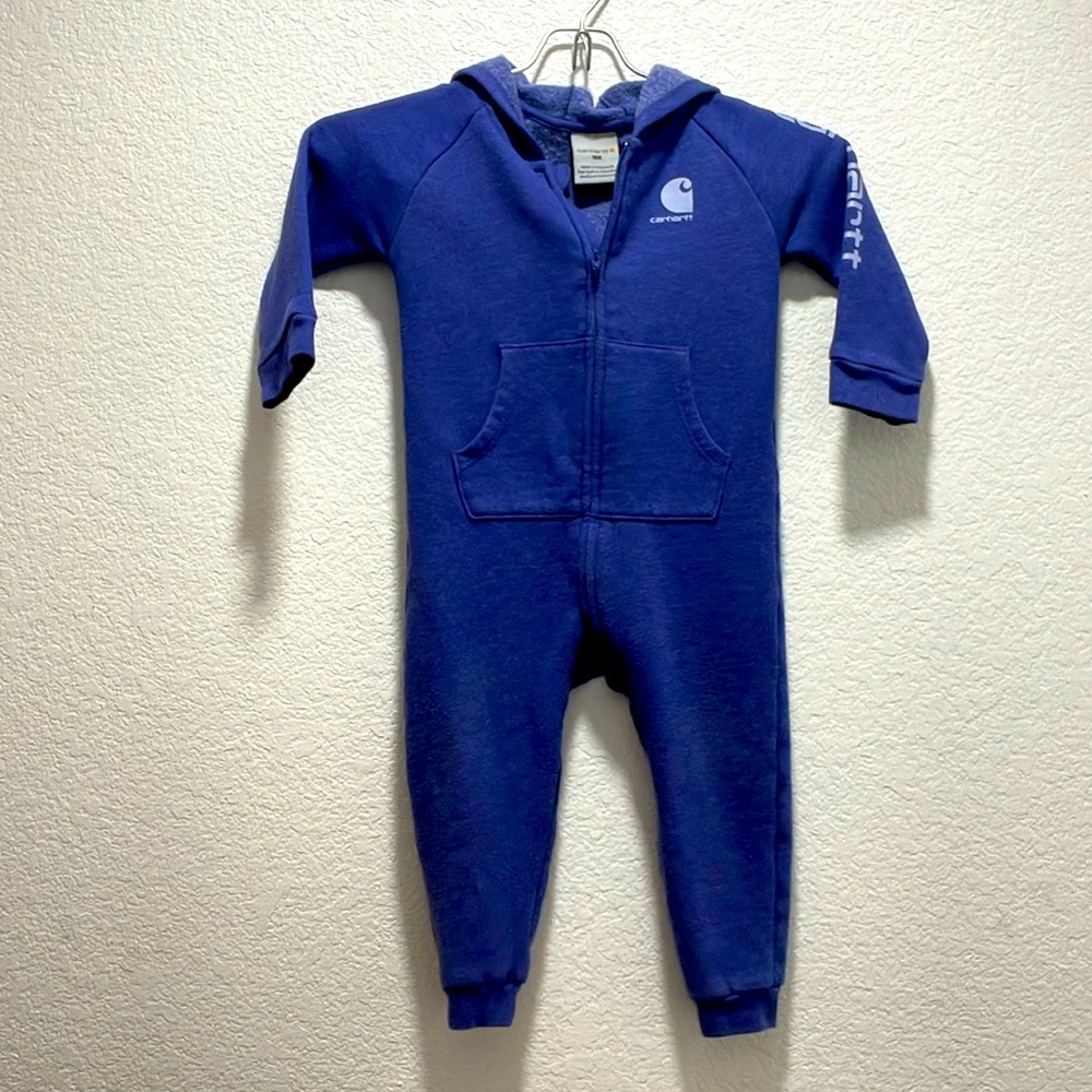 Carhartt full-zip hooded overall bodysuit.